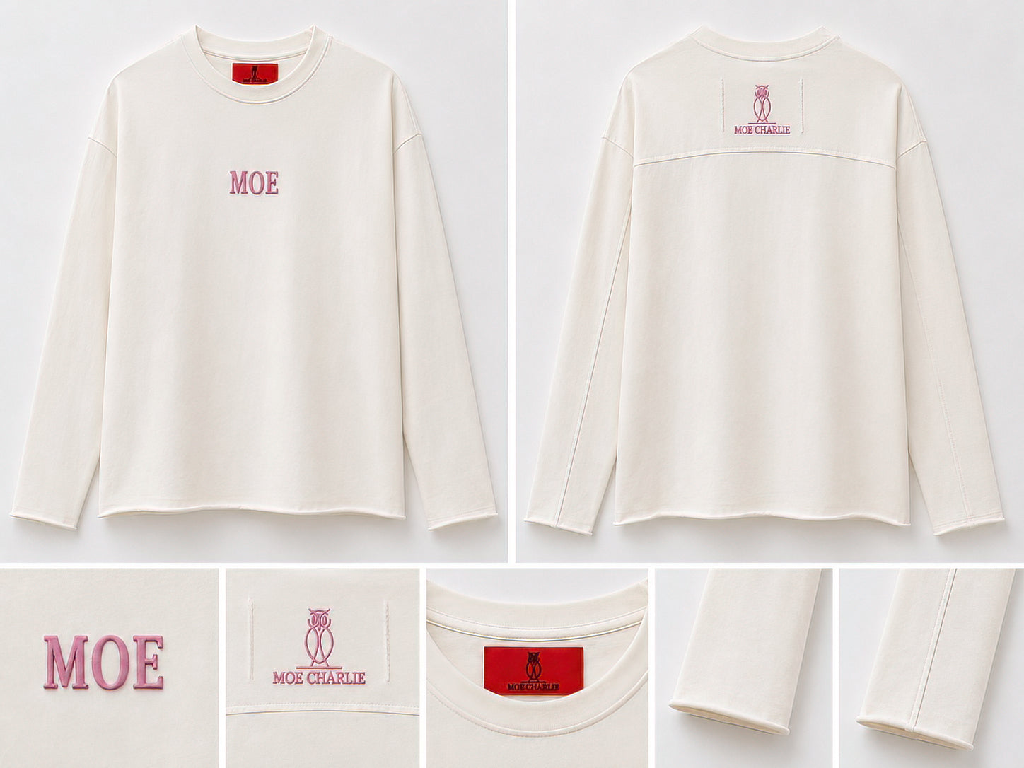 MOE Longsleeve in Creme Pink Logo